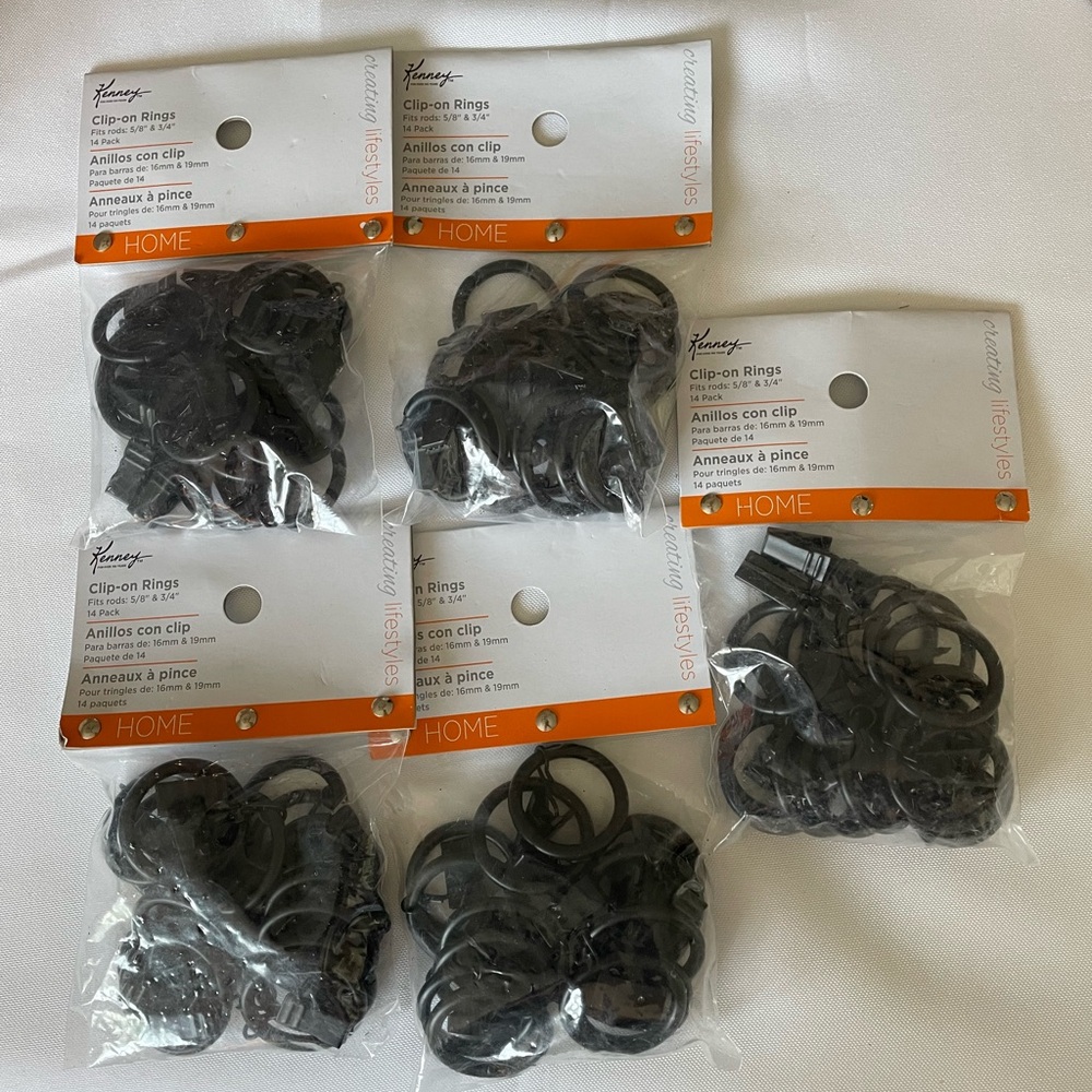 5 packs Kenney Window Curtain Clip Rings in Black (70 clip rings)